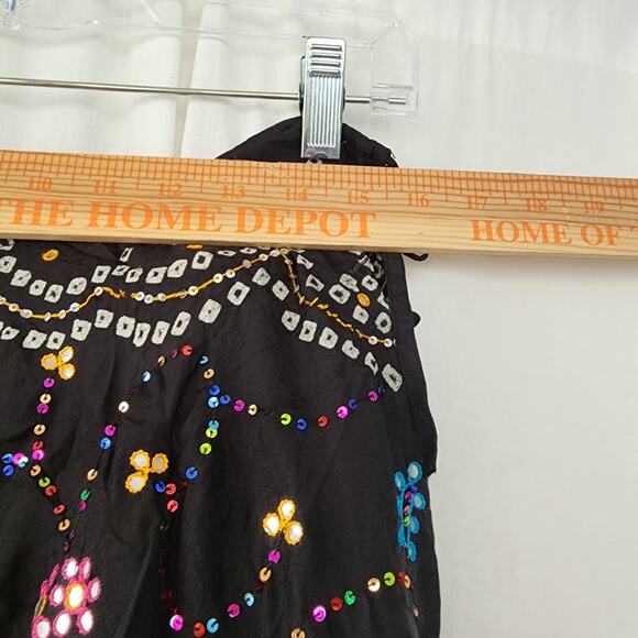 Alka Vora Maxi Skirt 100% Silk Embroidered Gypsy One Size Black Tiered Boho New - Picture 5 of 12